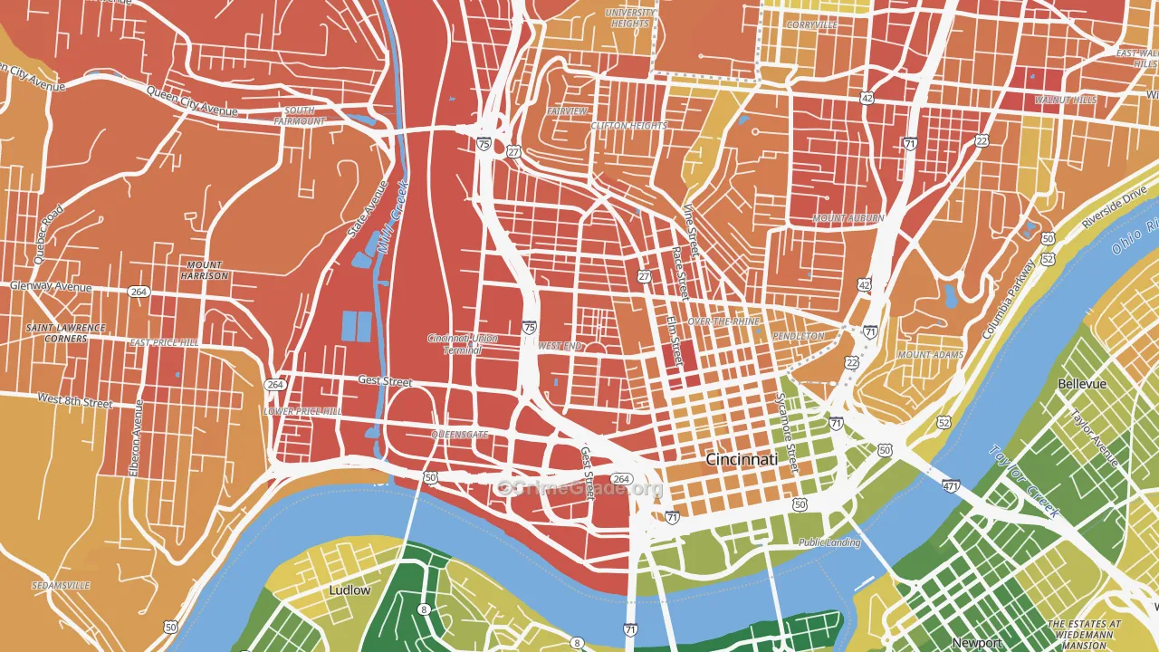 West End, Cincinnati, OH Map of Murder Rates