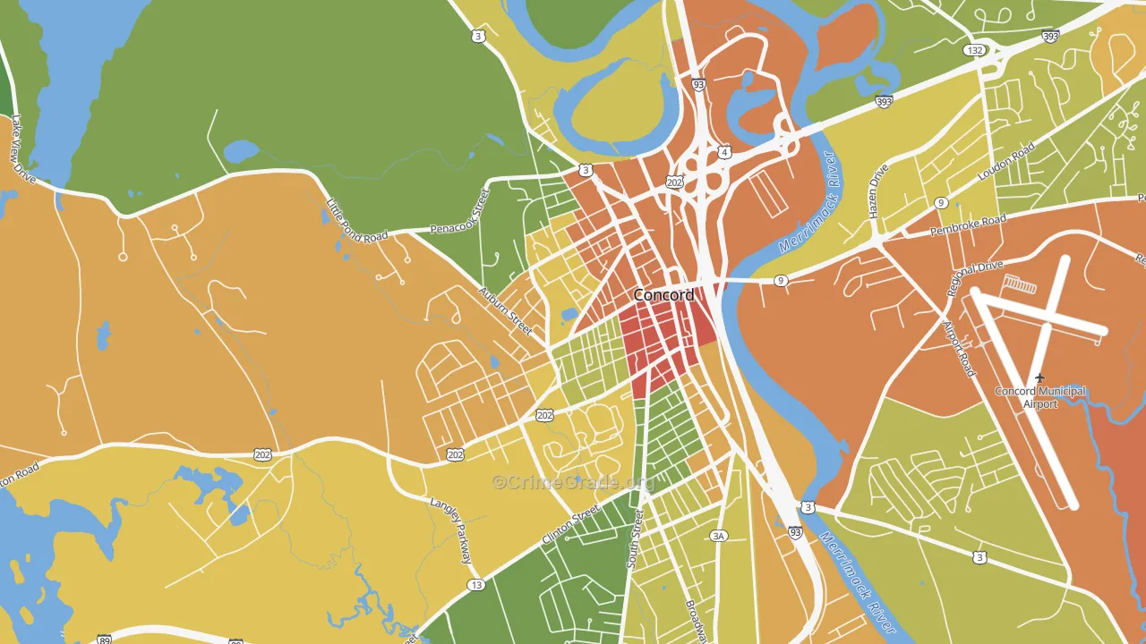 West End, Concord, NH Map of Murder Rates