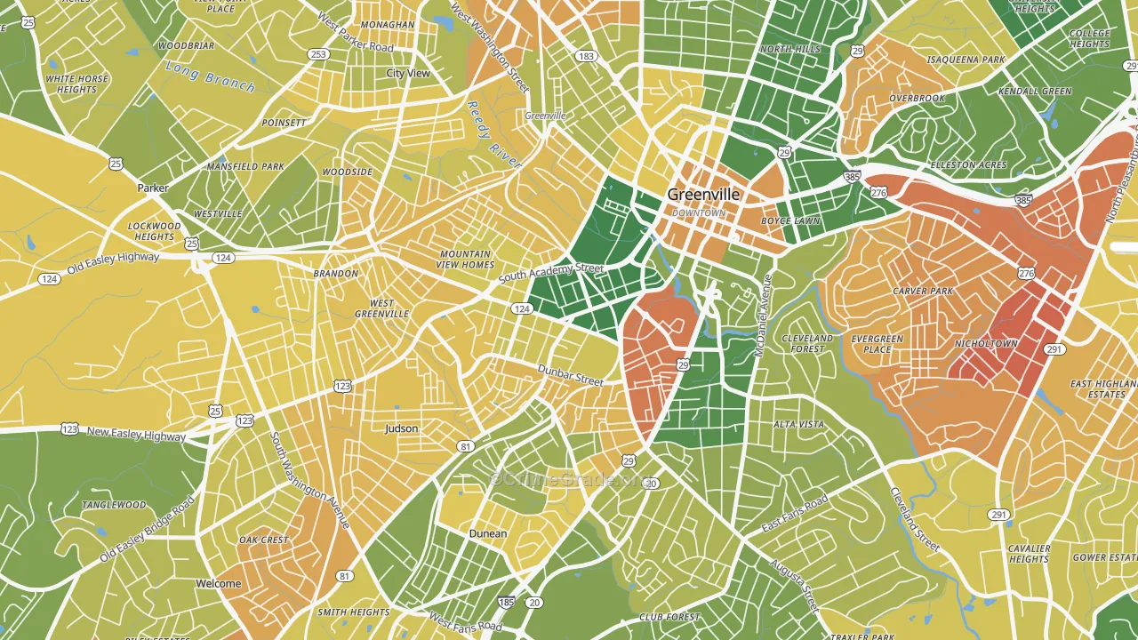 West End, Greenville, SC Map of Murder Rates