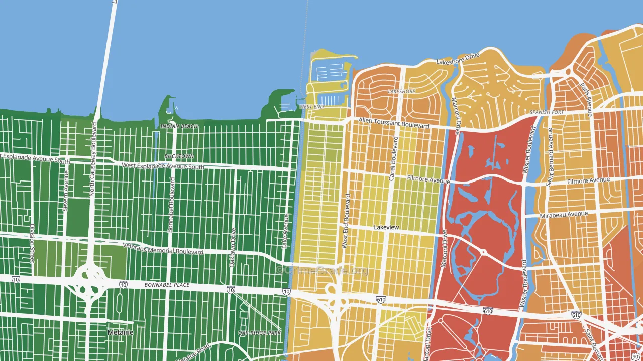 West End, New Orleans, LA Map of Murder Rates