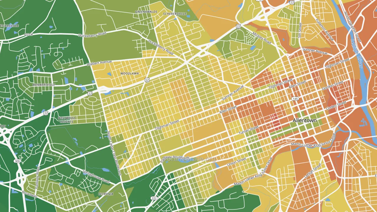 West End Theatre District, Allentown, PA Map of Murder Rates