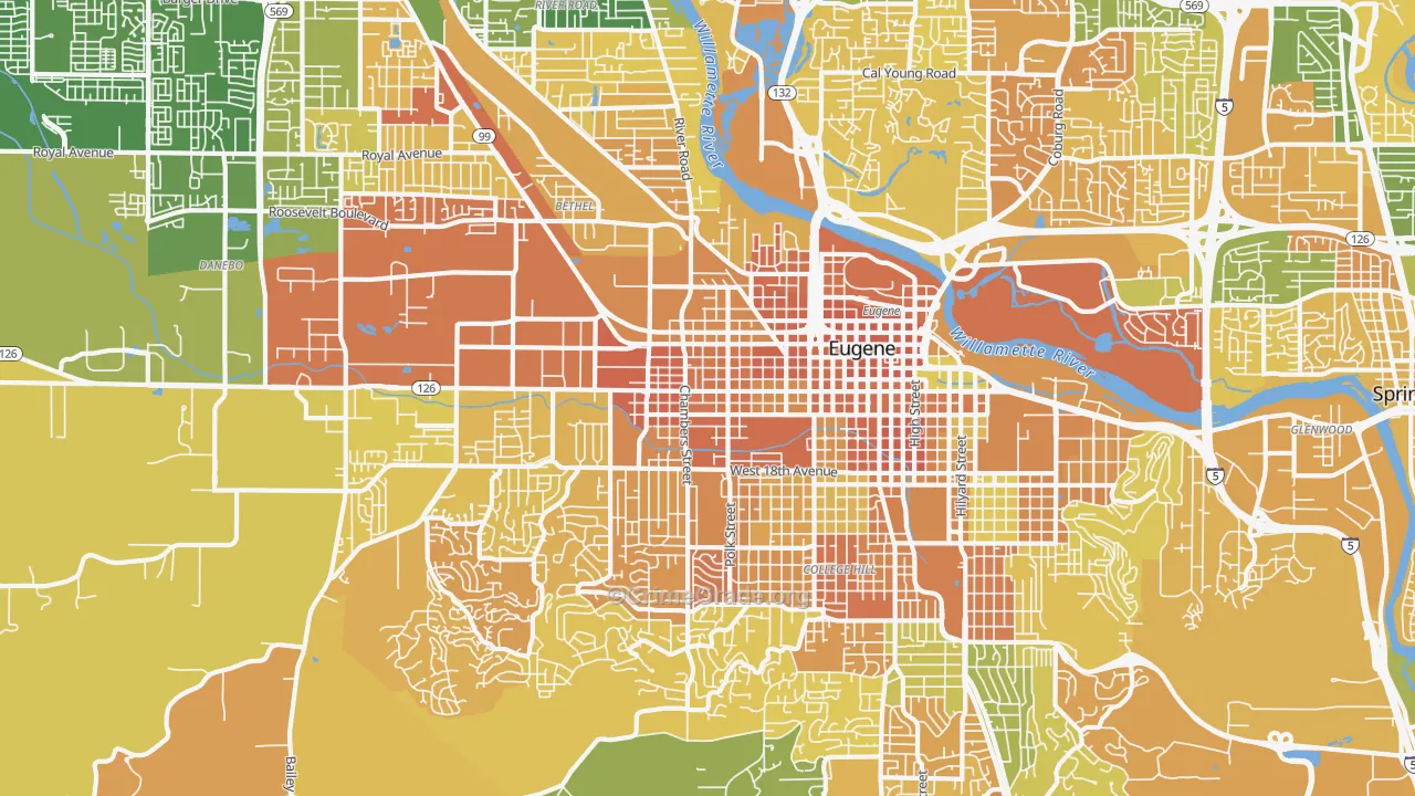 West Eugene, Eugene, OR Map of Murder Rates