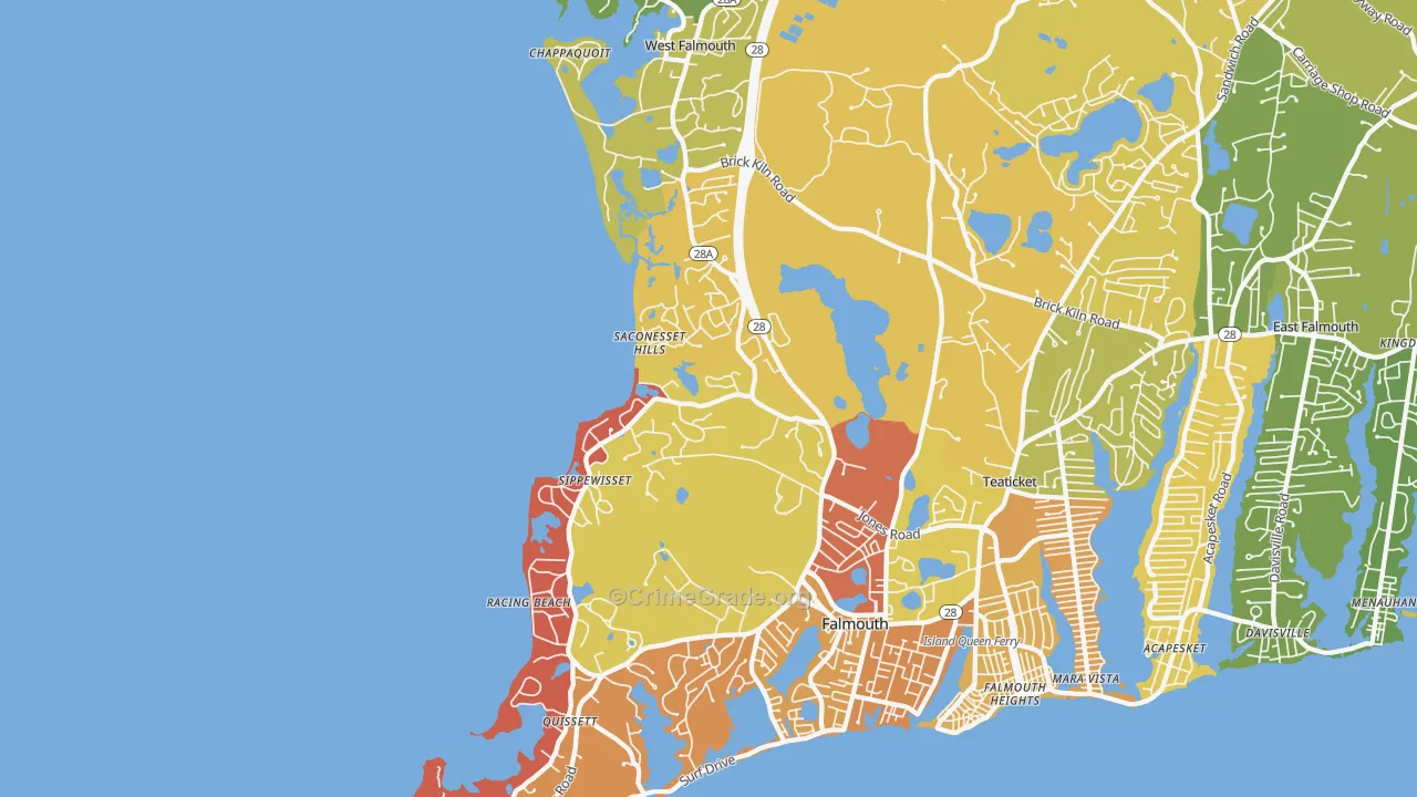 West Falmouth, MA Map of Murder Rates
