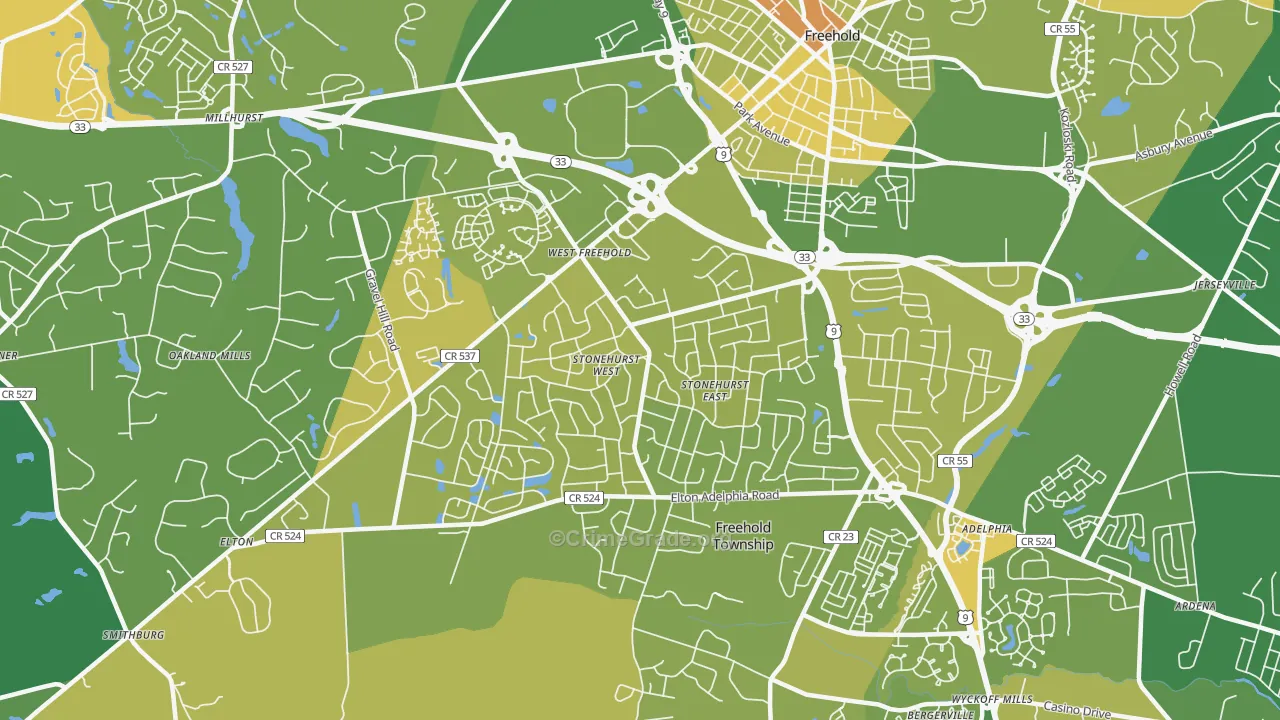 West Freehold, NJ Map of Murder Rates