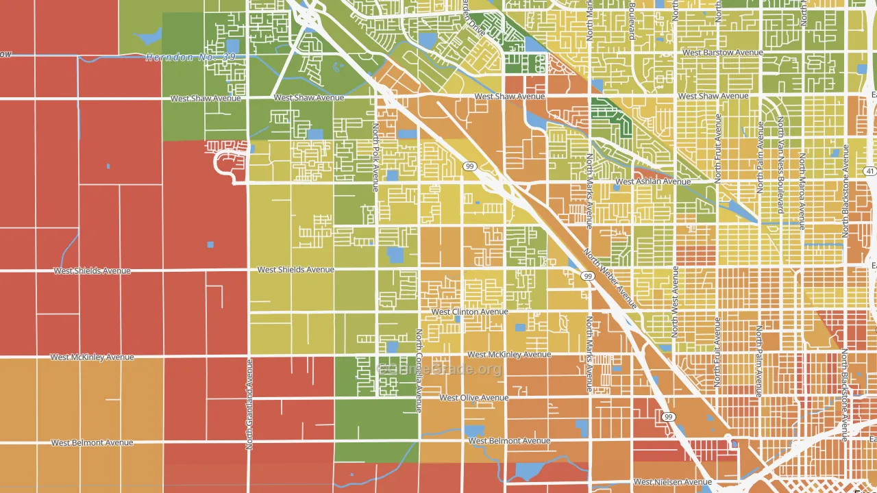 West, Fresno, CA Map of Murder Rates