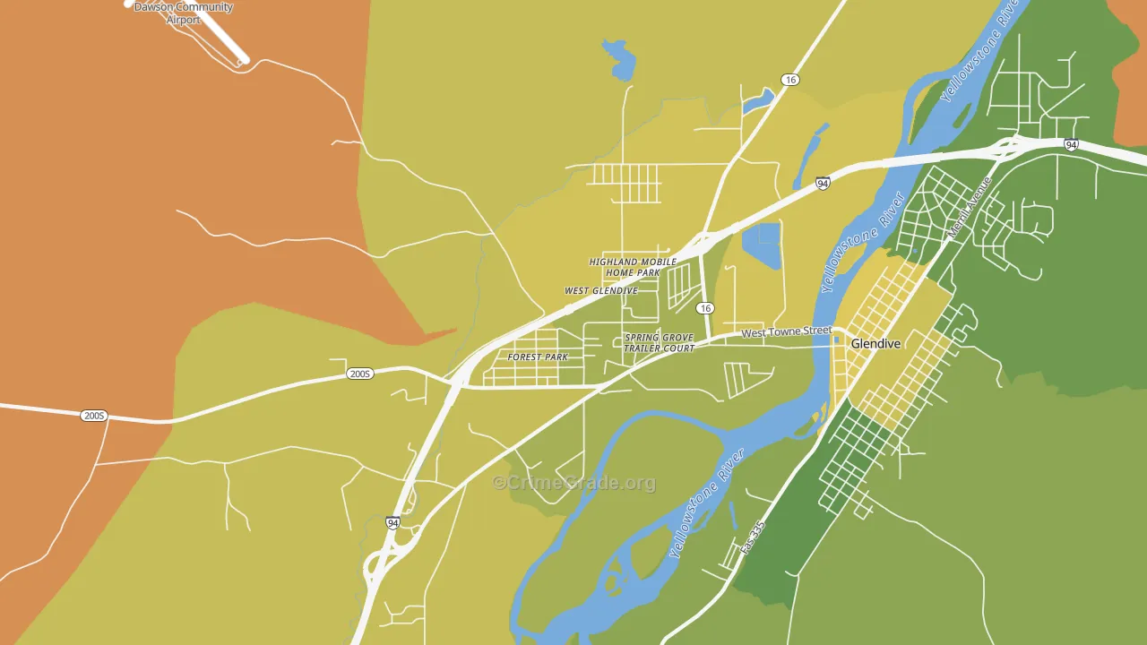West Glendive, MT Map of Murder Rates