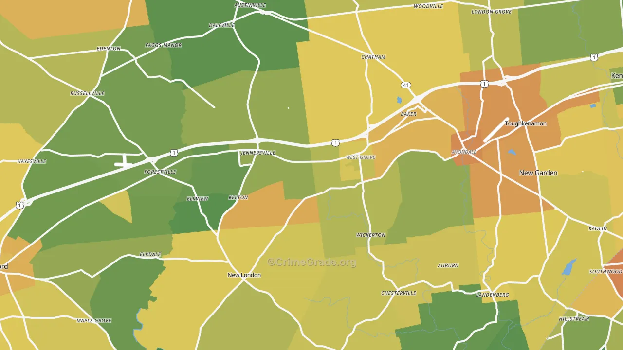 West Grove, PA Map of Murder Rates