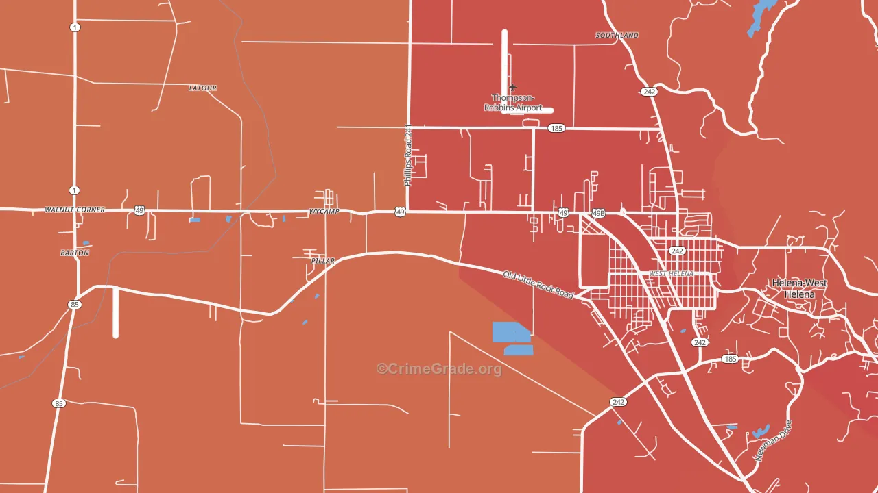West Helena, AR Map of Murder Rates