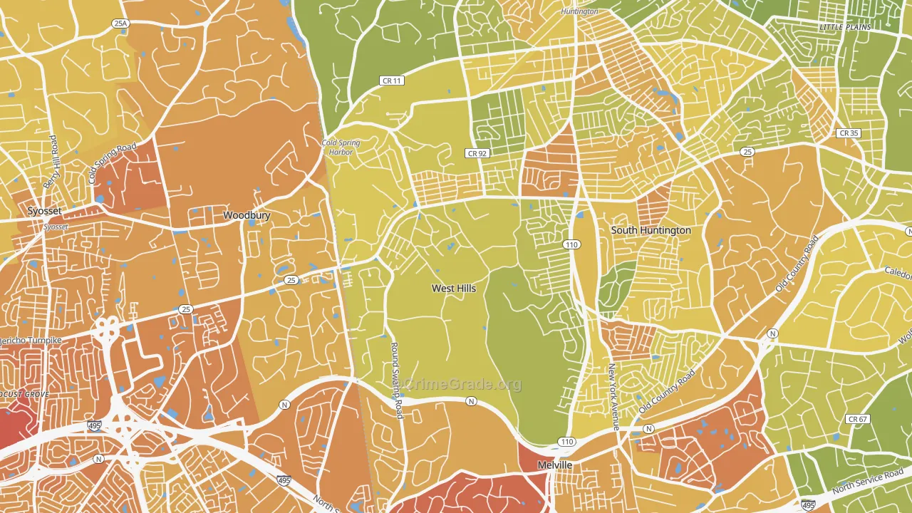 West Hills, Huntington, NY Map of Murder Rates
