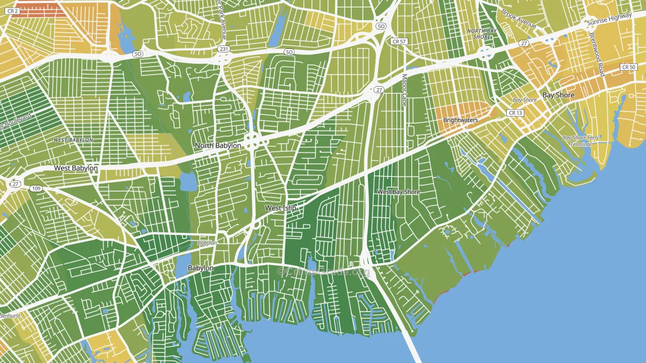 West Islip, NY Map of Murder Rates