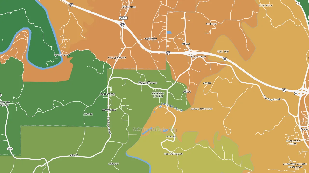 West Jefferson, AL Map of Murder Rates