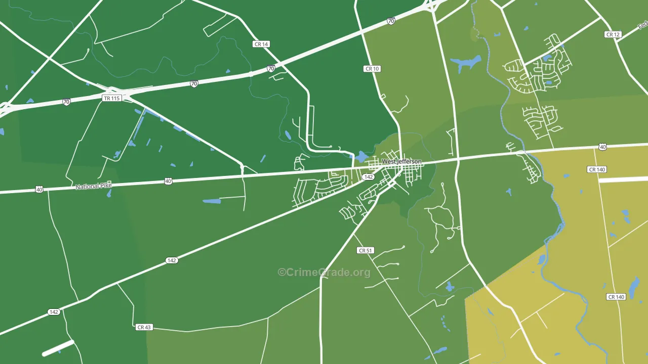 West Jefferson, OH Map of Murder Rates
