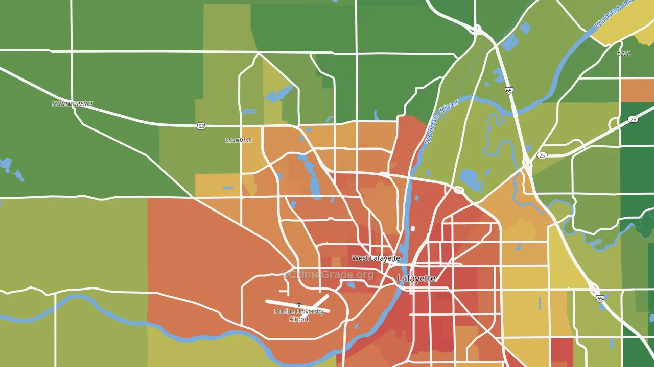 West Lafayette, IN Map of Murder Rates