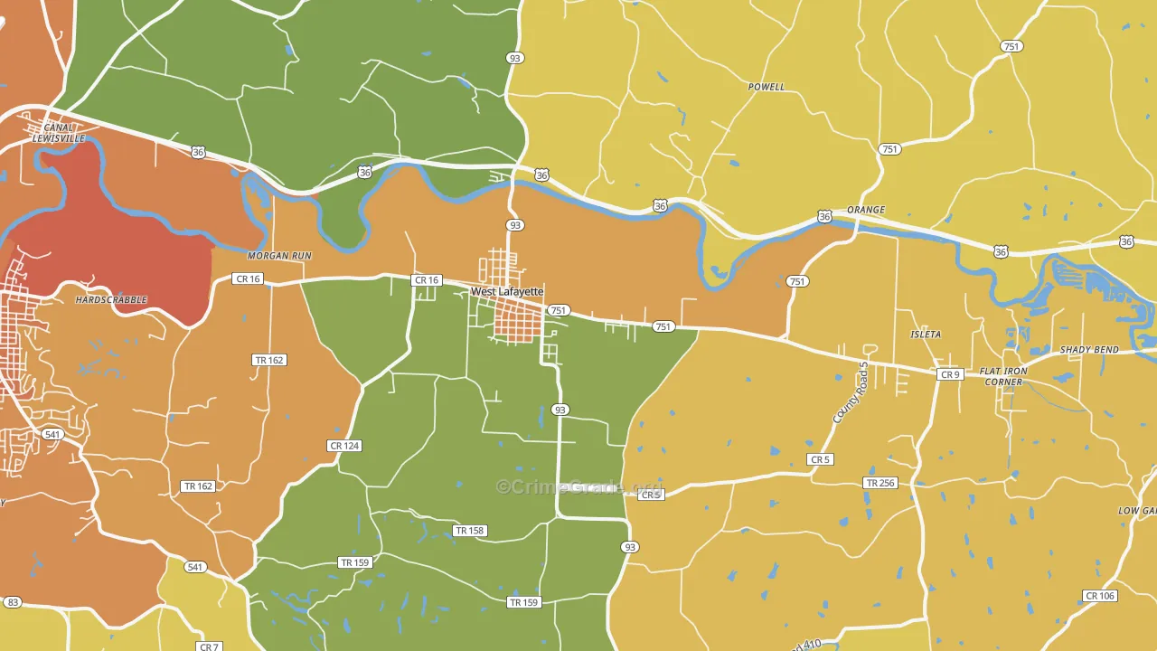 West Lafayette, OH Map of Murder Rates