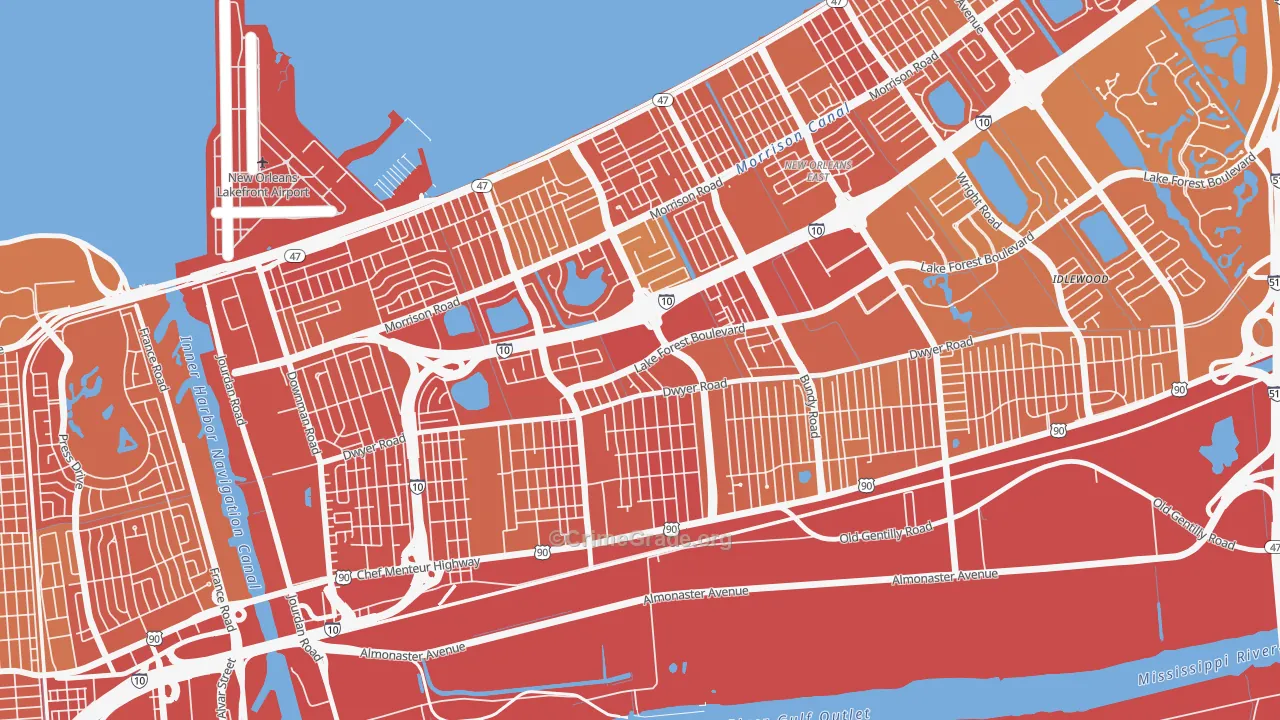 West Lake Forest, New Orleans, LA Map of Murder Rates