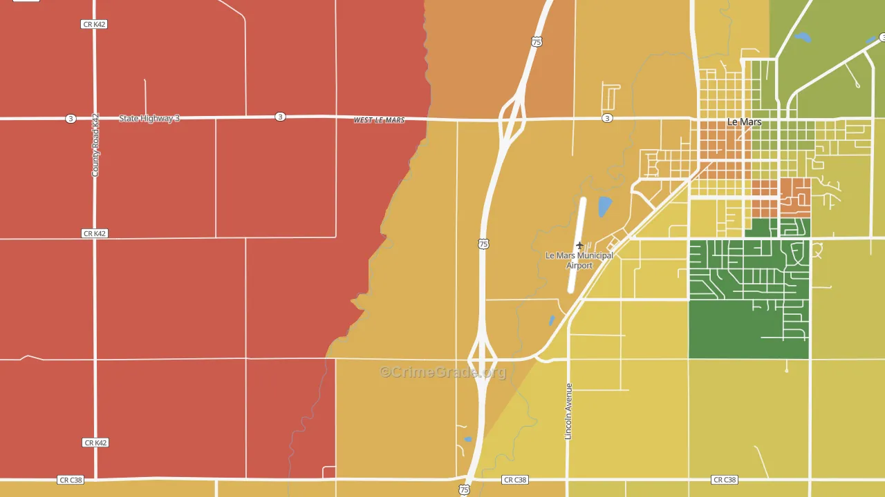 West Le Mars, IA Map of Murder Rates