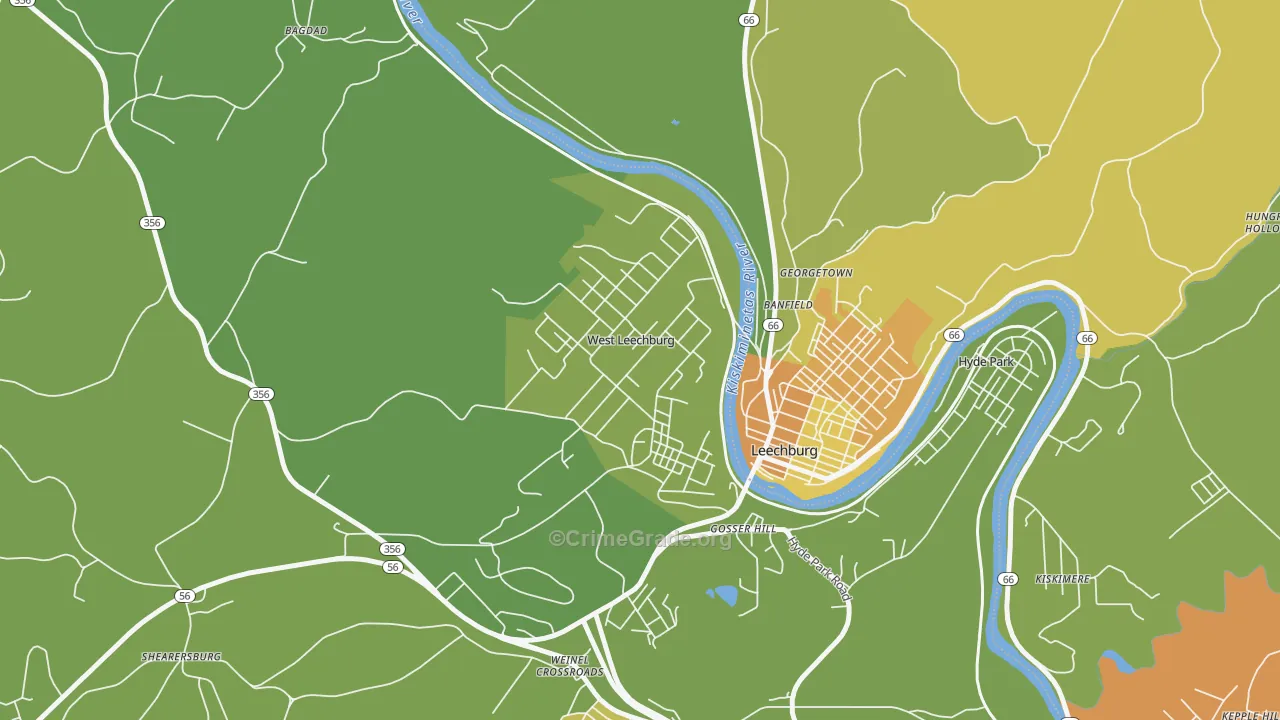 West Leechburg, PA Map of Murder Rates