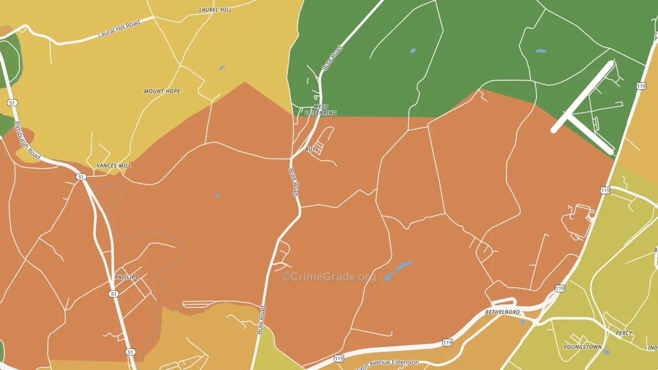 West Leisenring, PA Map of Murder Rates