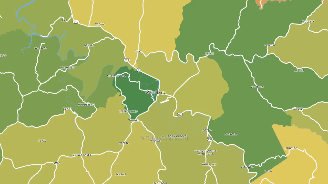 West Liberty, KY Map of Murder Rates