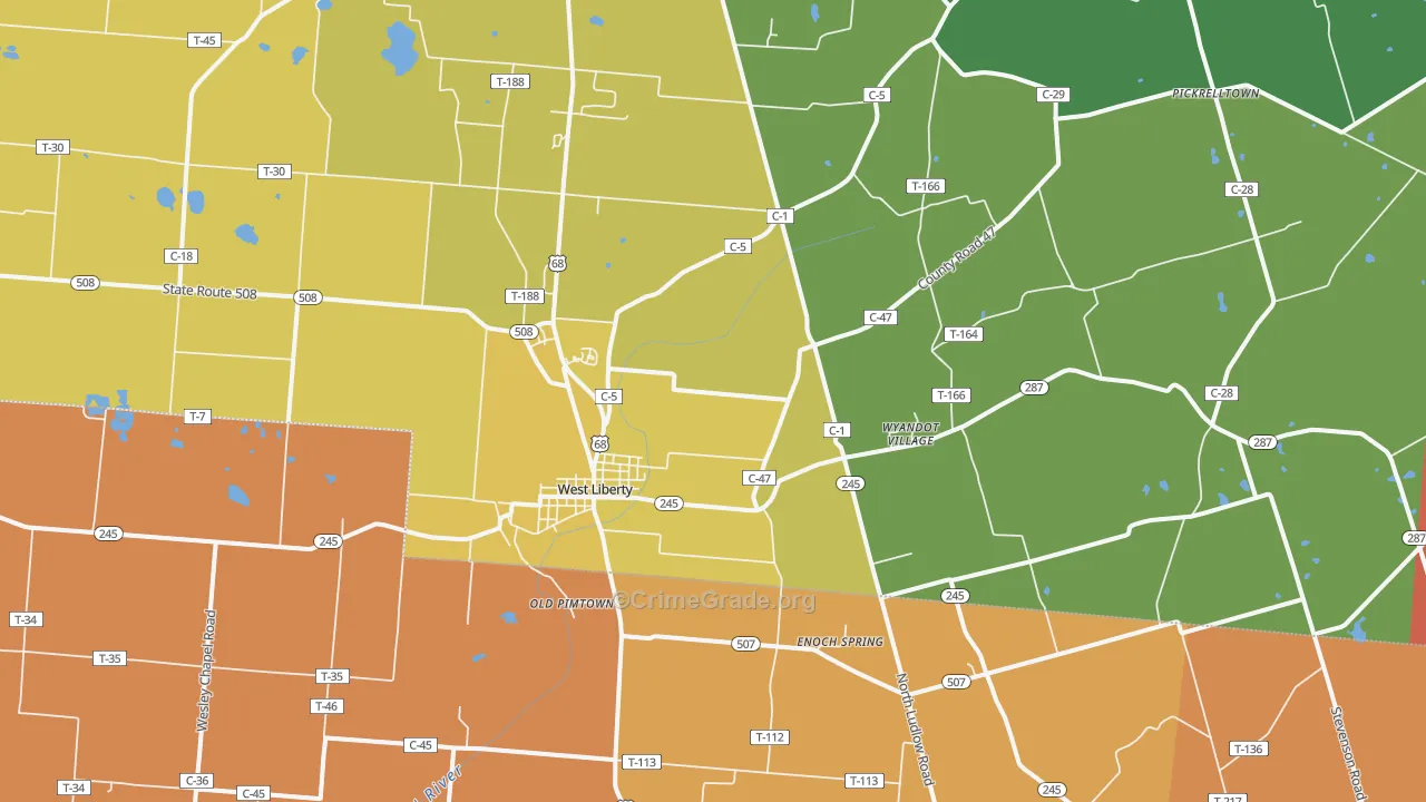 West Liberty, OH Map of Murder Rates