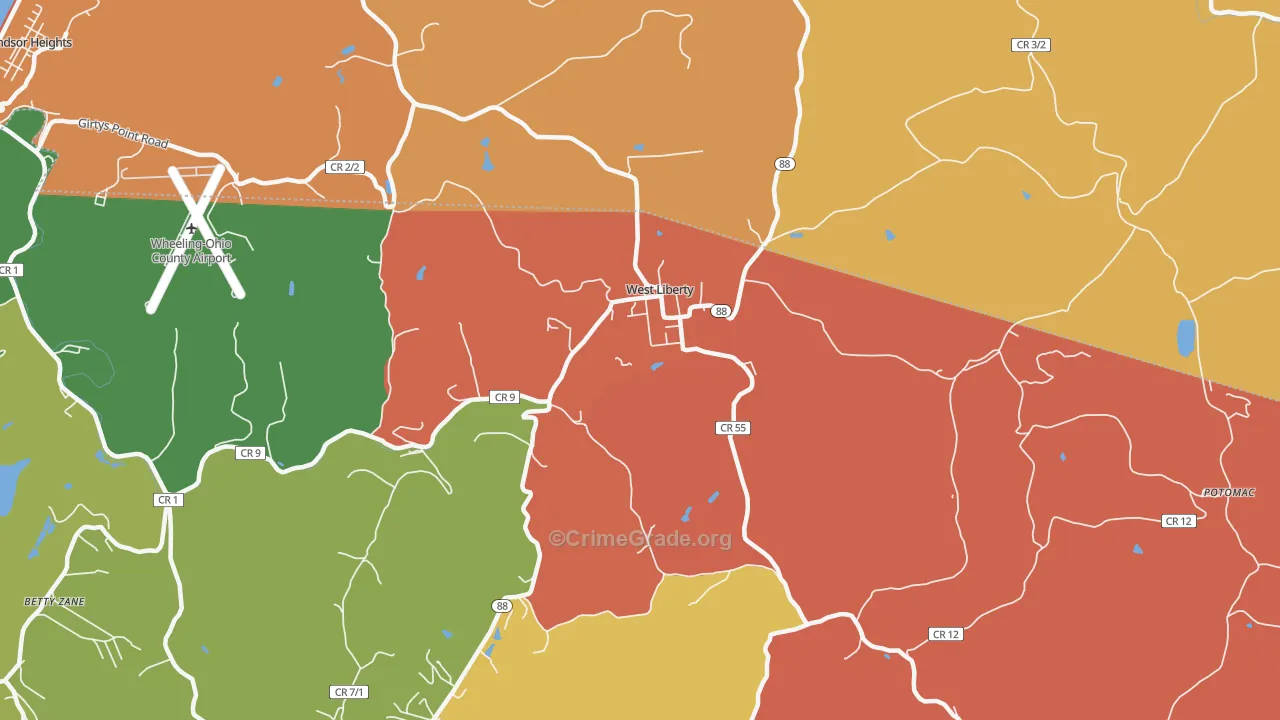 West Liberty, WV Map of Murder Rates