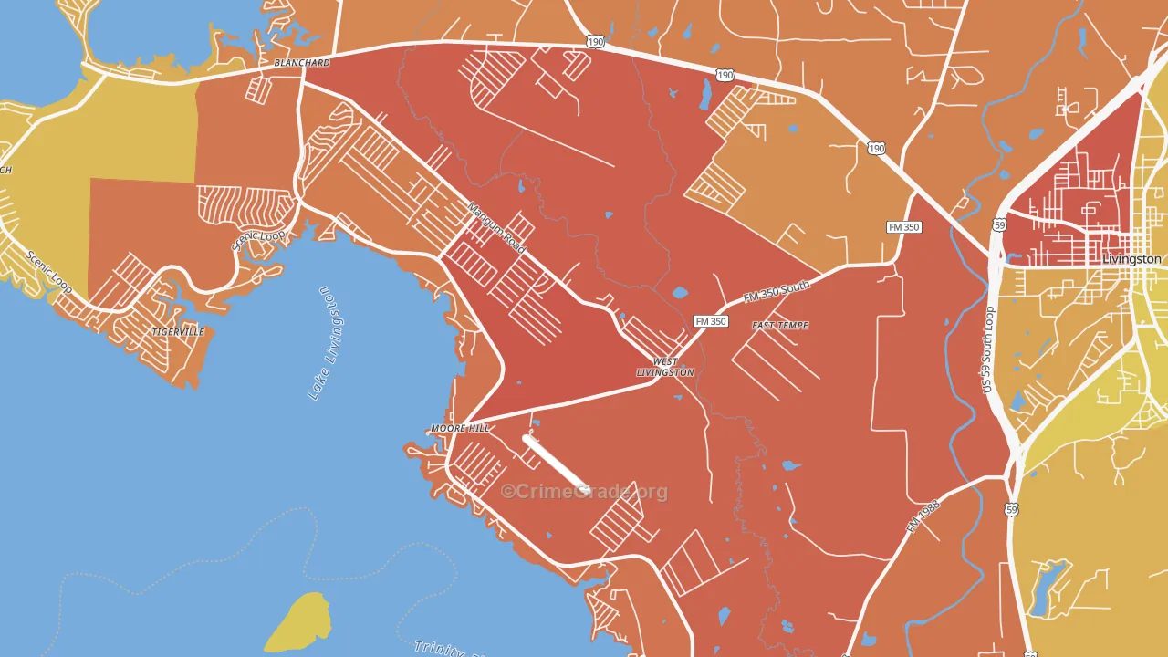 West Livingston, TX Map of Murder Rates