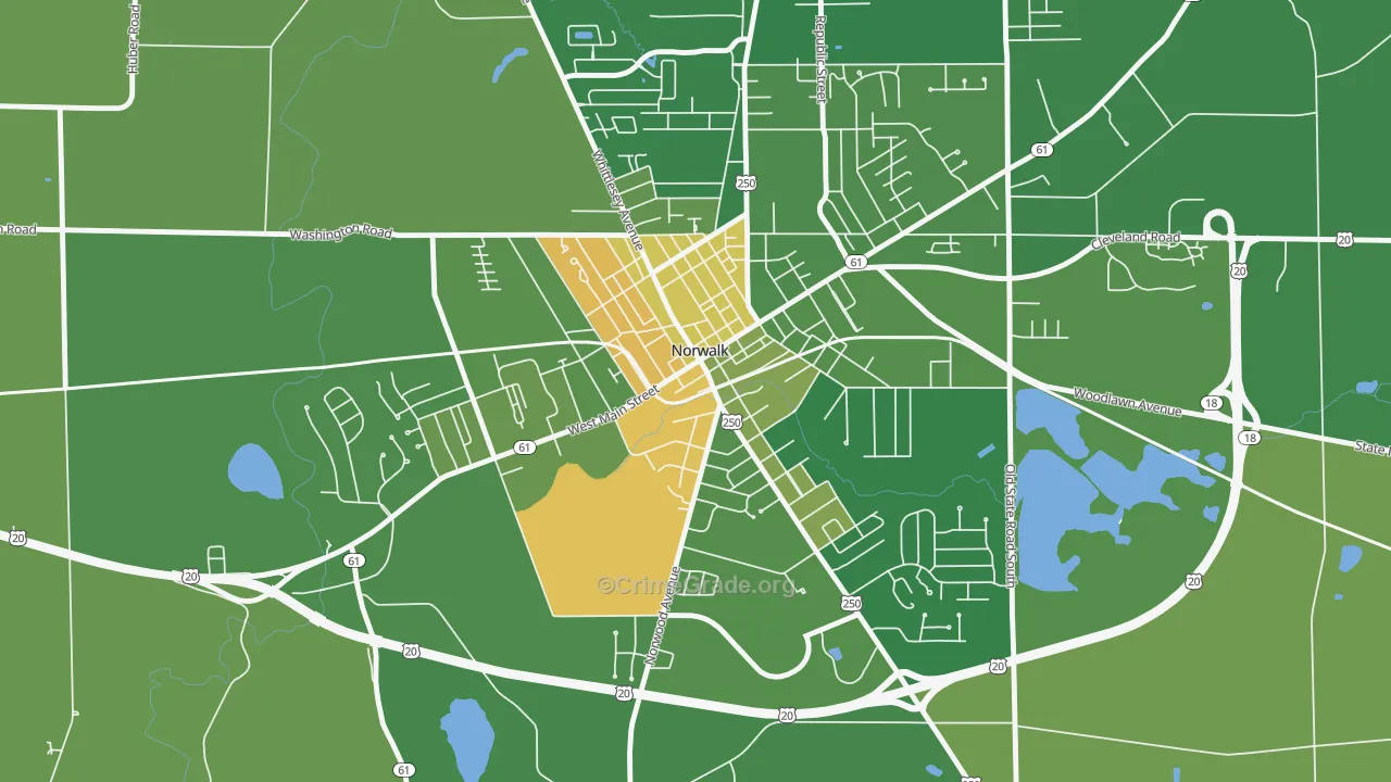 West Main Street Historic District, Norwalk, OH Map of Murder Rates