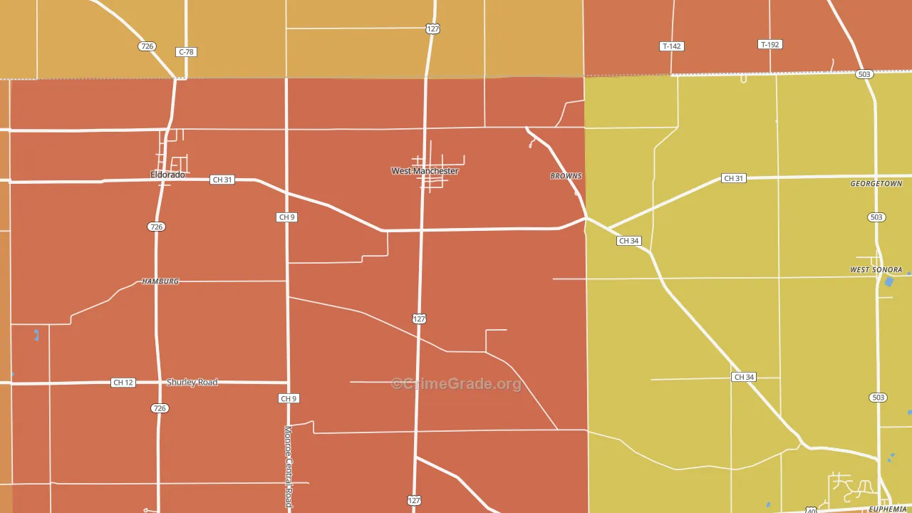 West Manchester, OH Map of Murder Rates