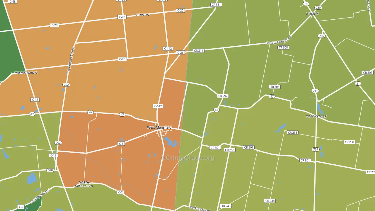 West Mansfield, OH Map of Murder Rates