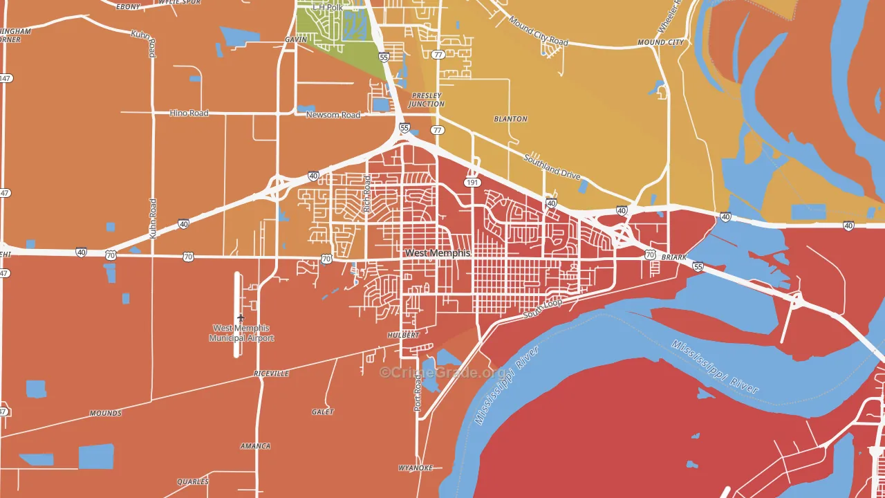 West Memphis, AR Map of Murder Rates