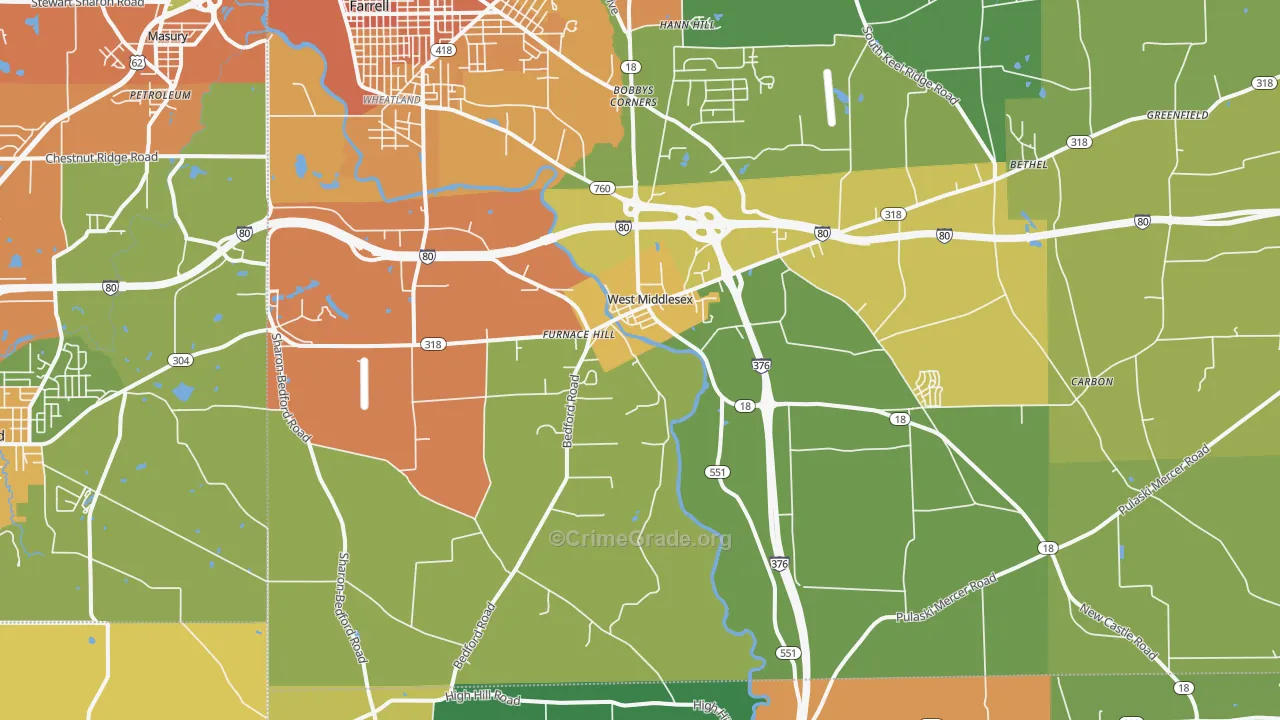 West Middlesex, PA Map of Murder Rates