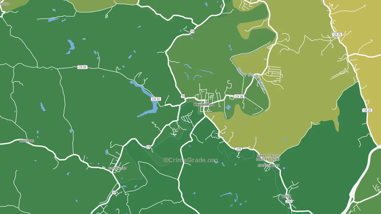 West Milford, WV Map of Murder Rates