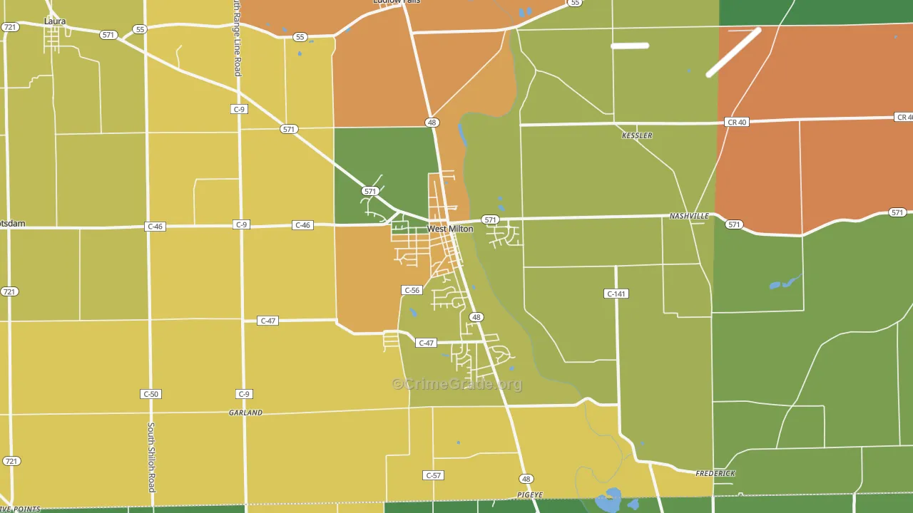 West Milton, OH Map of Murder Rates