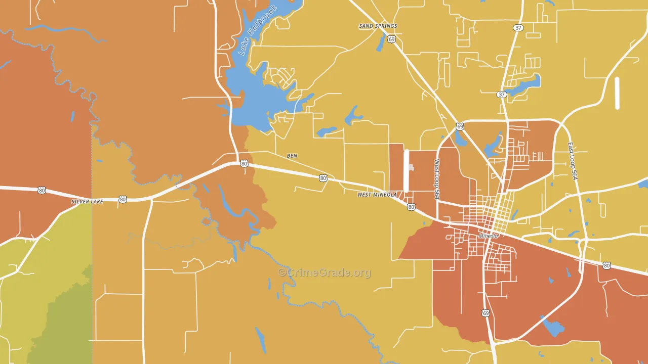 West Mineola, TX Map of Murder Rates