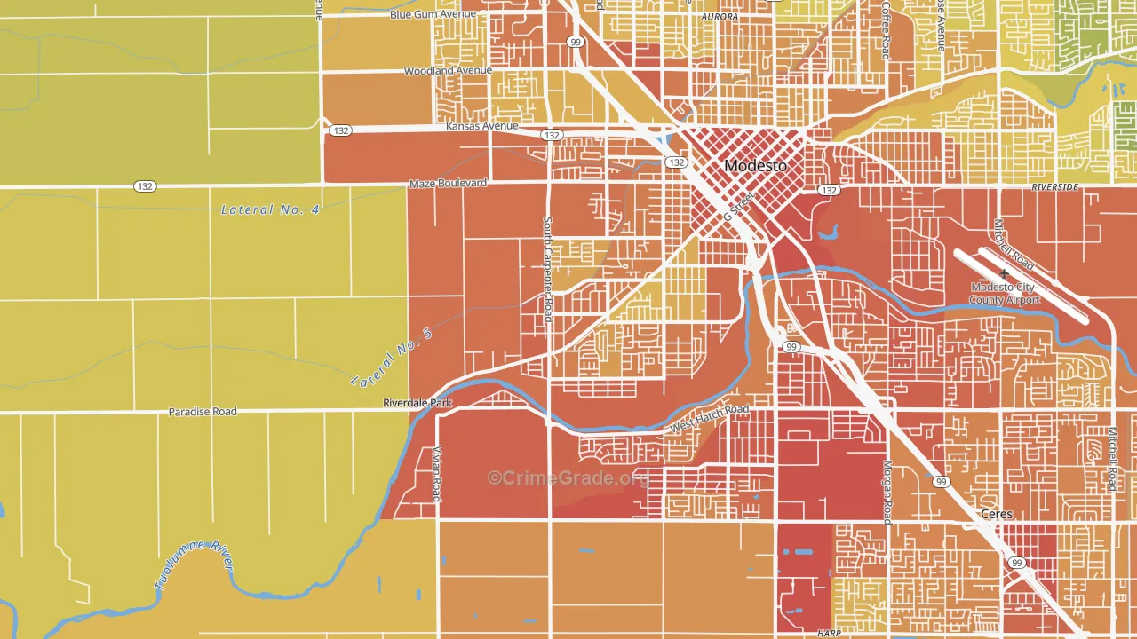 West Modesto, Modesto, CA Map of Murder Rates