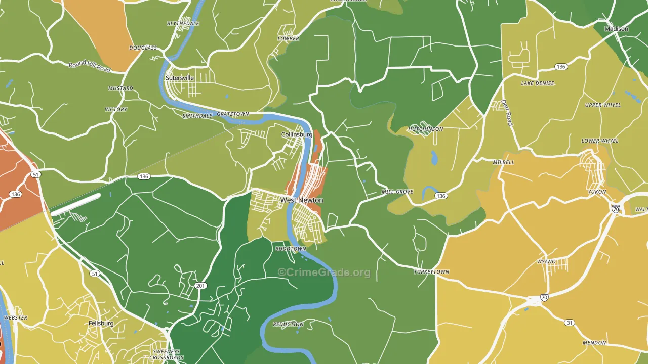 West Newton, PA Map of Murder Rates