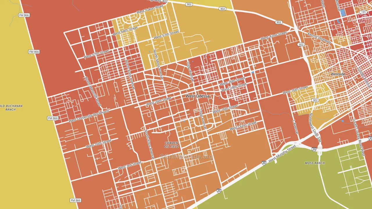 West Odessa, TX Map of Murder Rates