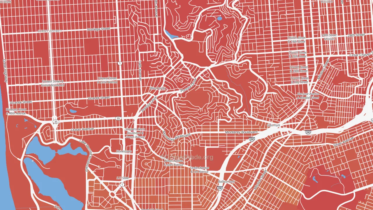 West of Twin Peaks, San Francisco, CA Map of Murder Rates