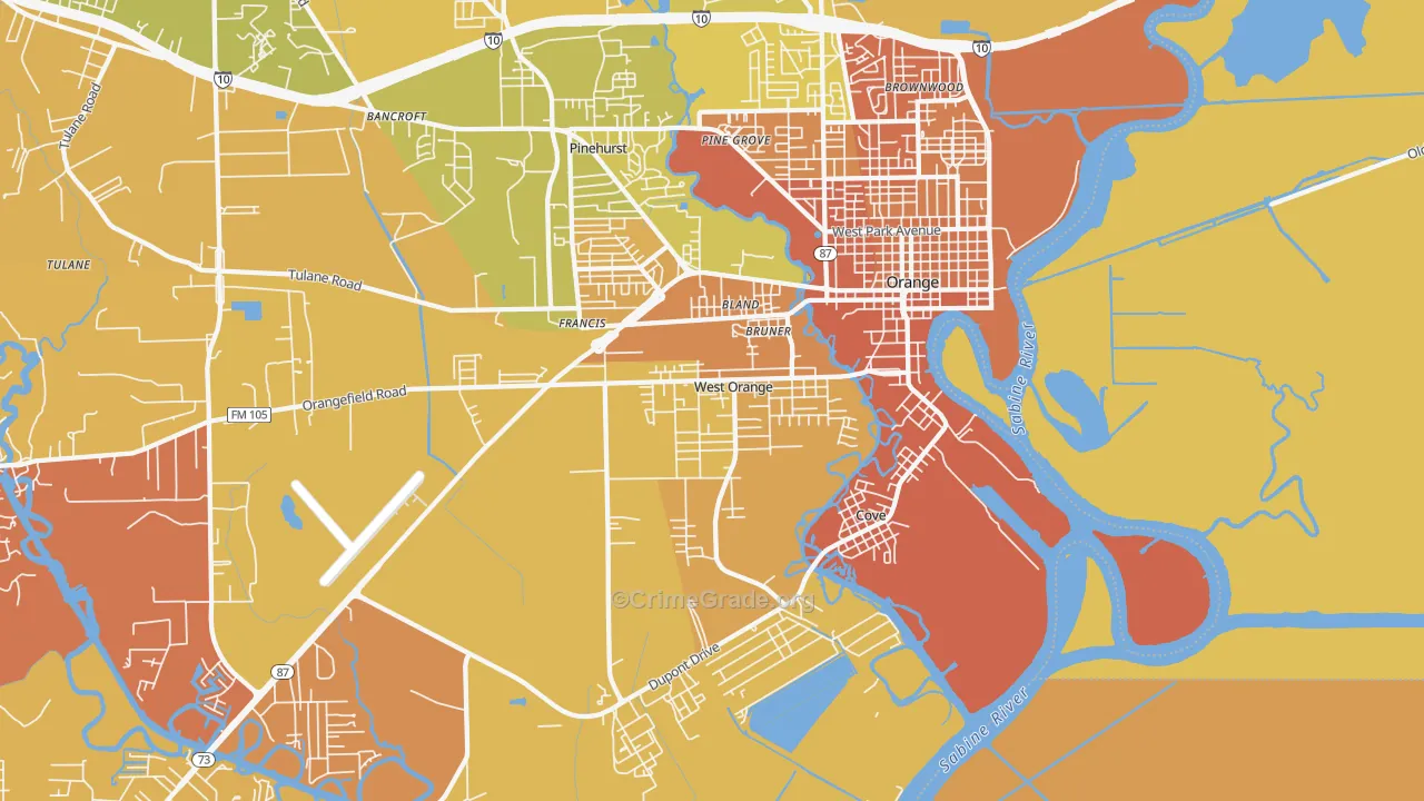 West Orange, TX Map of Murder Rates