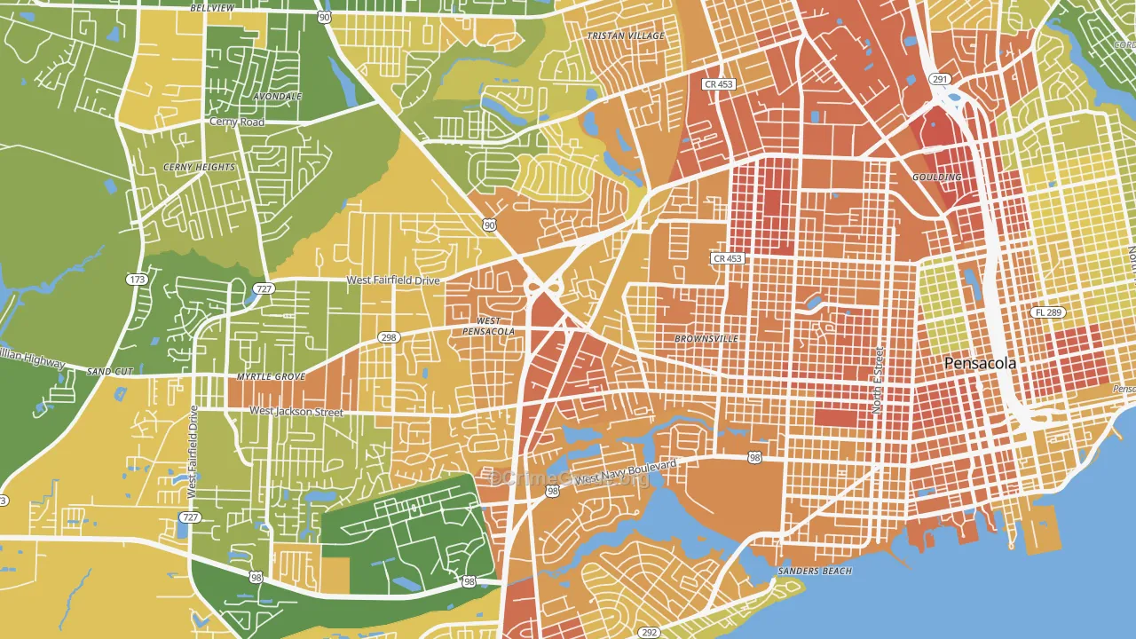 West Pensacola, FL Map of Murder Rates
