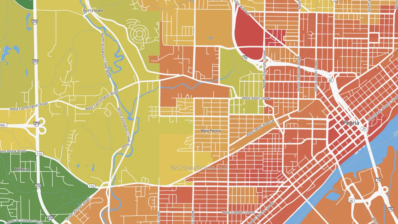West Peoria, IL Map of Murder Rates