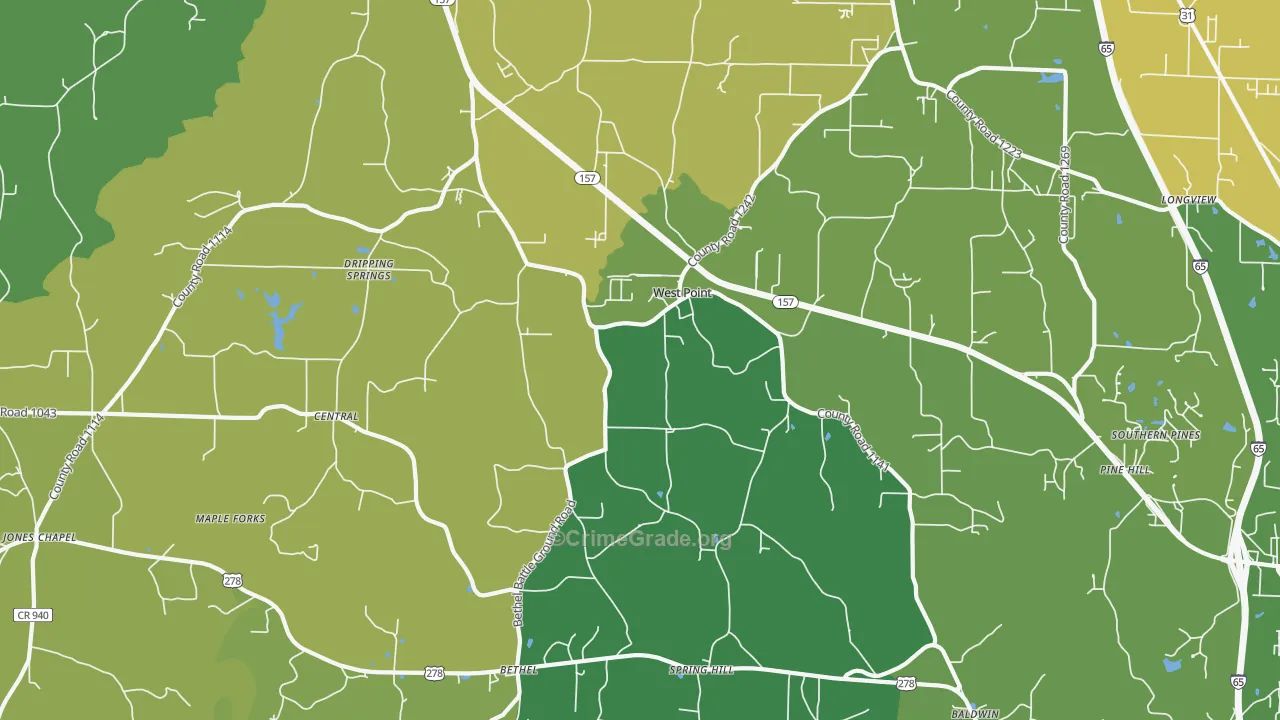 West Point, AL Map of Murder Rates