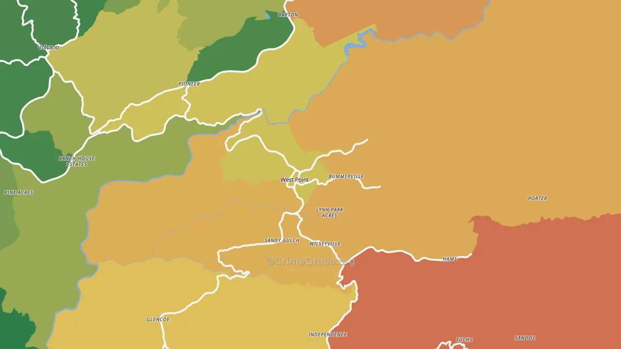 West Point, CA Map of Murder Rates