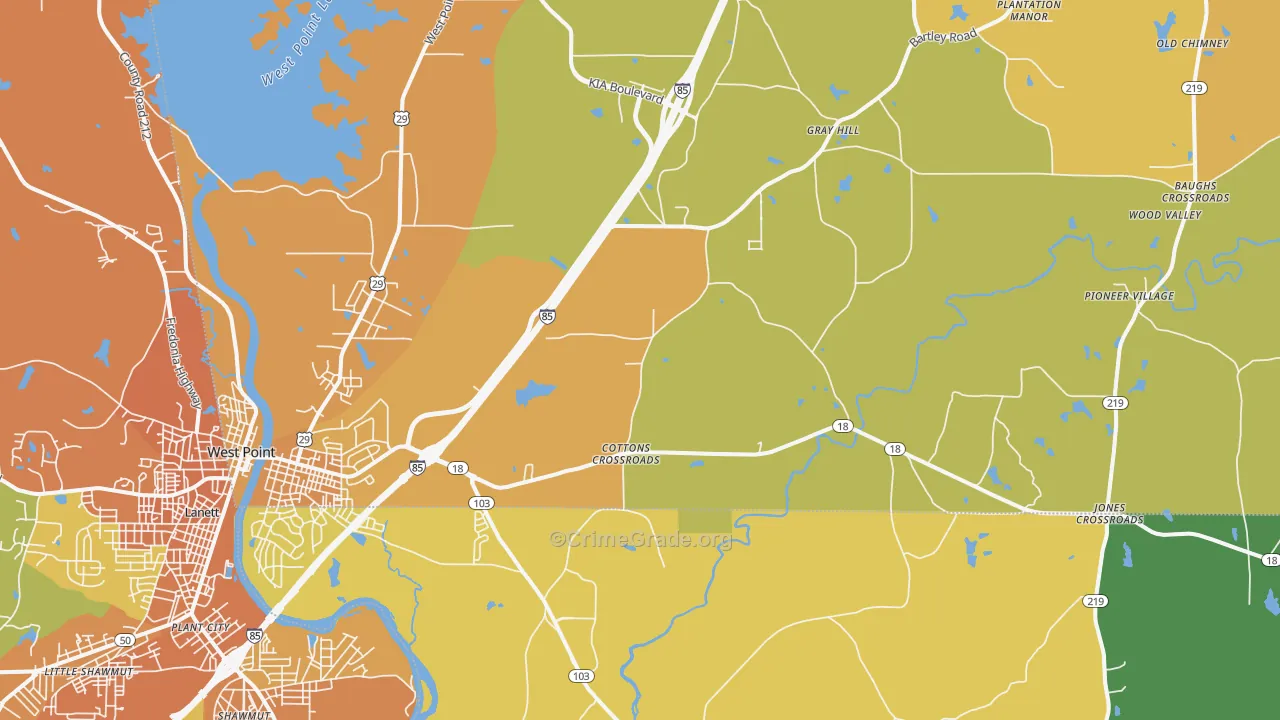 West Point, GA Map of Murder Rates