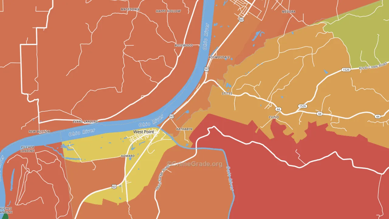 West Point, KY Map of Murder Rates