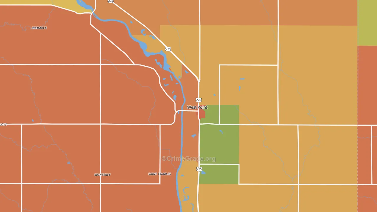 West Point, NE Map of Murder Rates