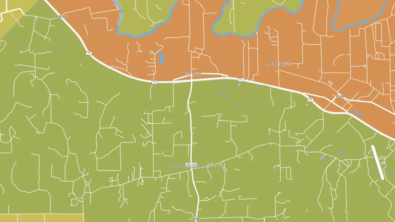 West Point, TX Map of Murder Rates