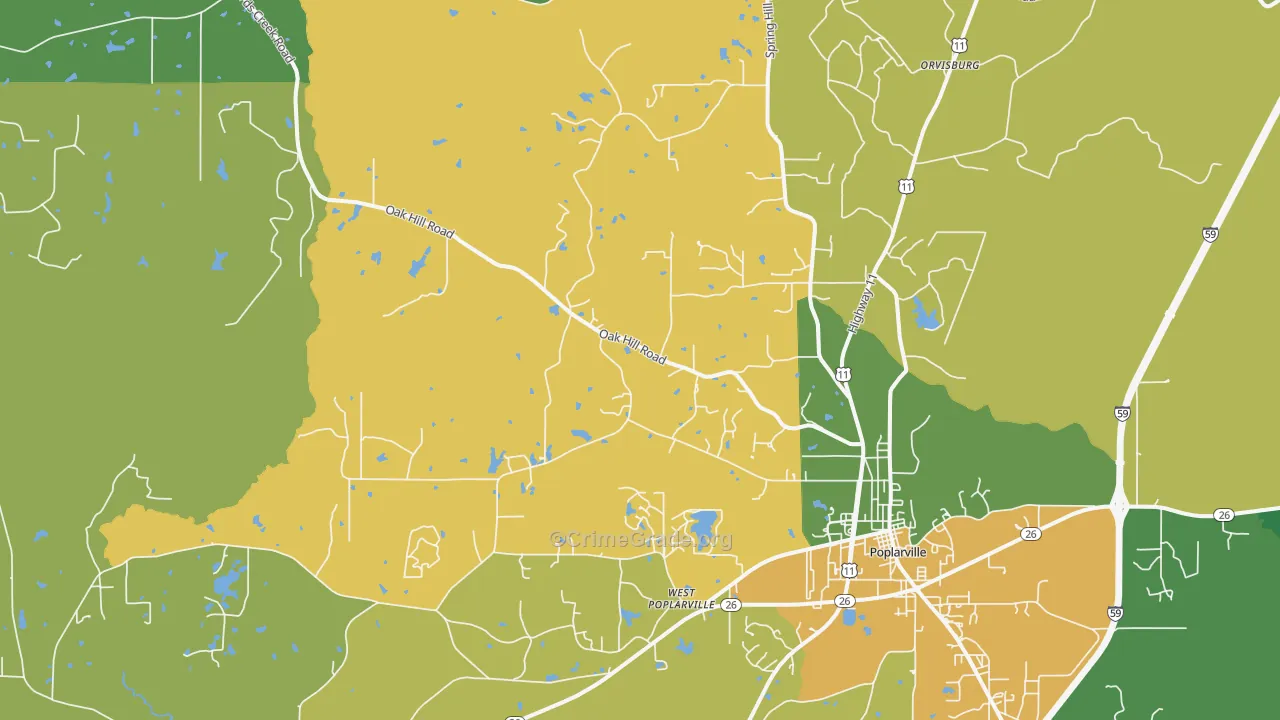 West Poplarville, MS Map of Murder Rates