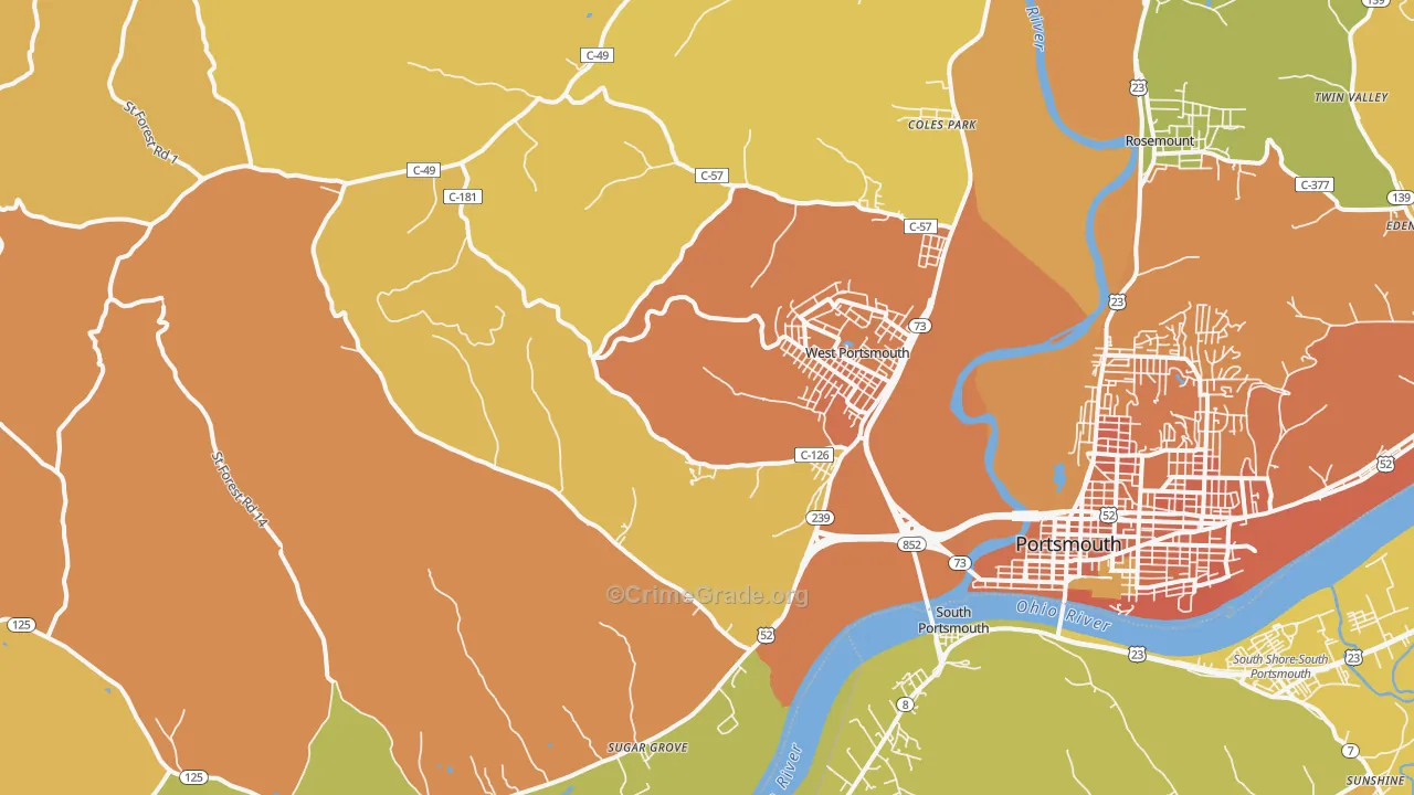 West Portsmouth, OH Map of Murder Rates