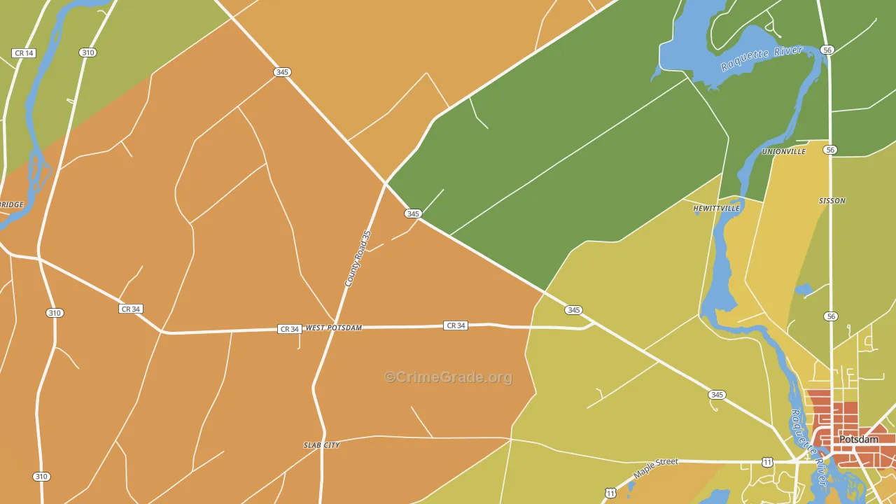 West Potsdam, NY Map of Murder Rates
